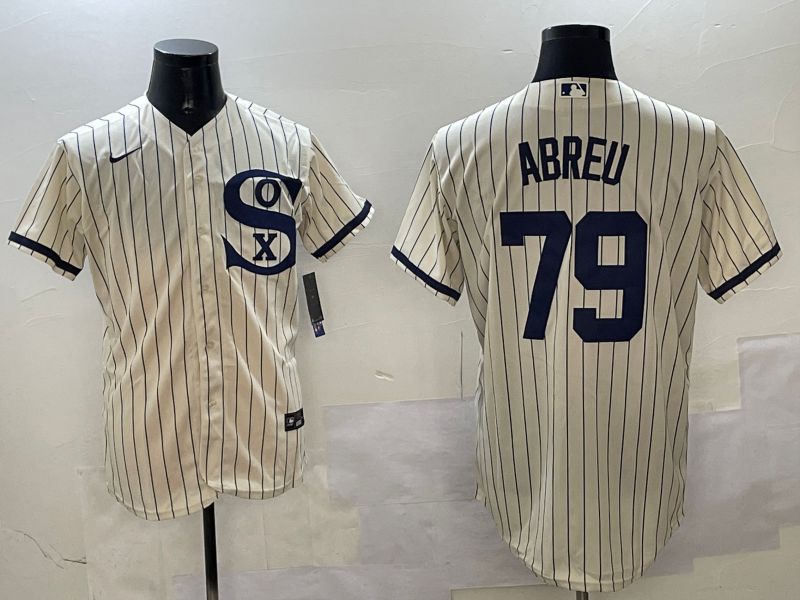 Men Chicago White Sox 79 Abreu Cream Stripe Dream Edition Game 2025 Nike MLB Jersey style 1